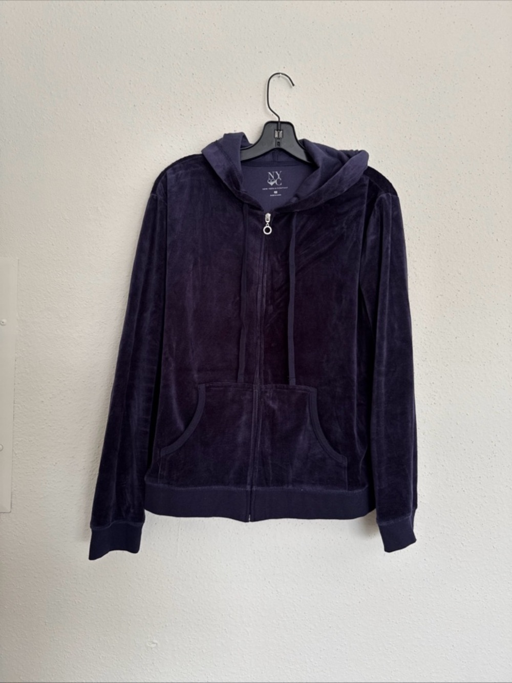 New York & Co Velour Rhinestone Zip Up Purple Hoodie Women's XL